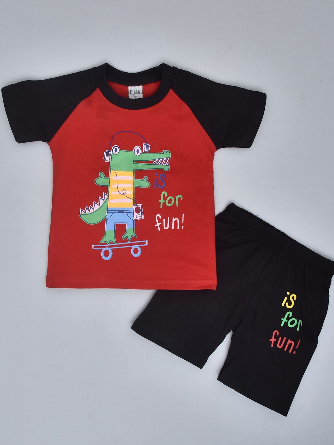 

BAESD Kids Animal Graphic Printed Pure Cotton T-shirt With Shorts, Black