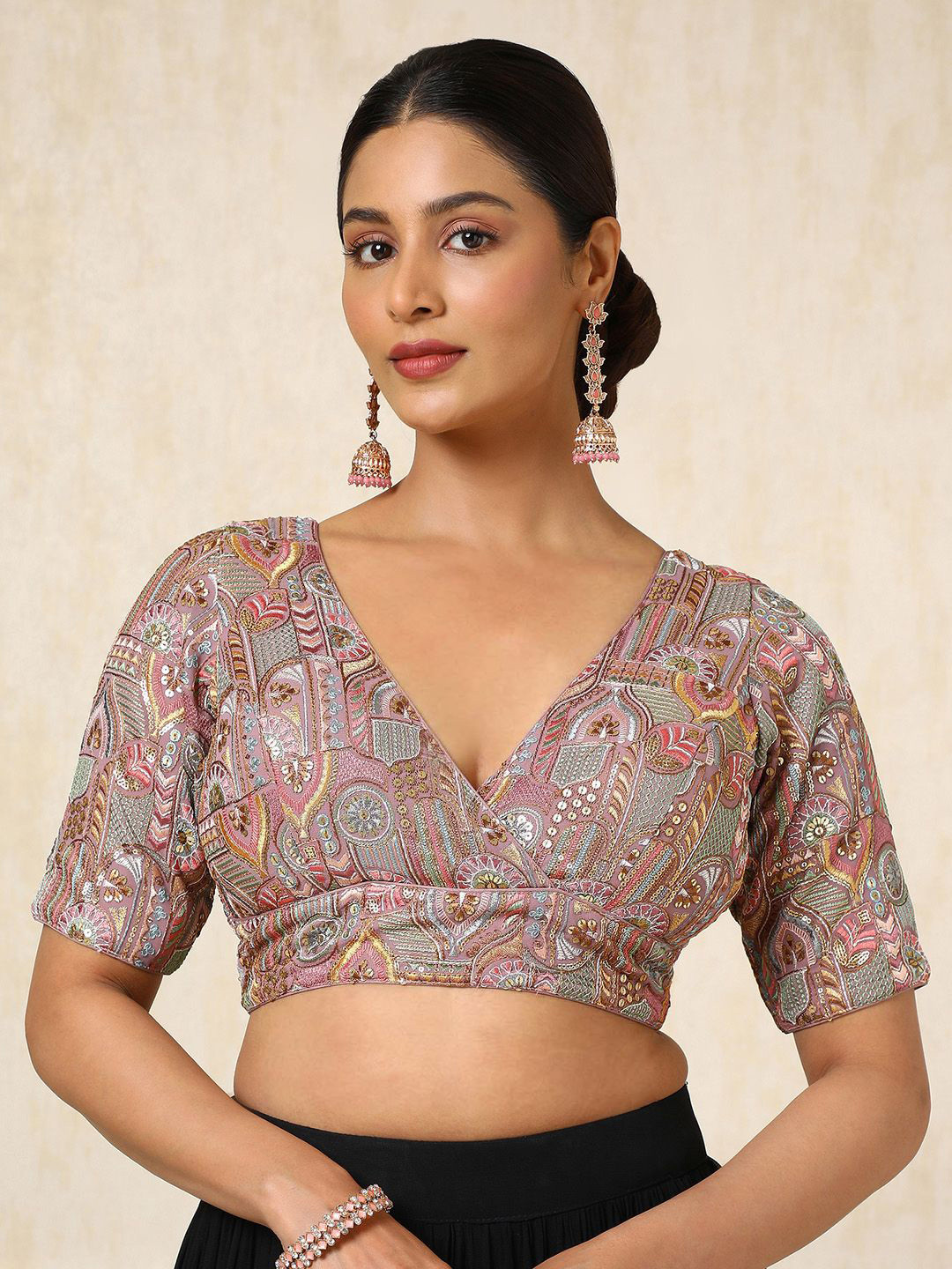 

Soch Embroidered V-Neck Saree, Purple