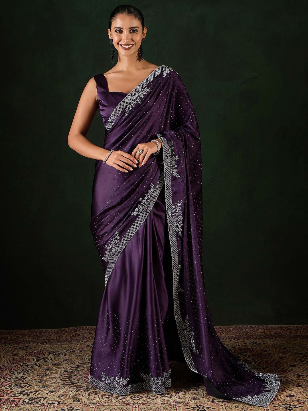 

Sangria Embellished Party Wear Saree With Unstitched Blouse, Purple