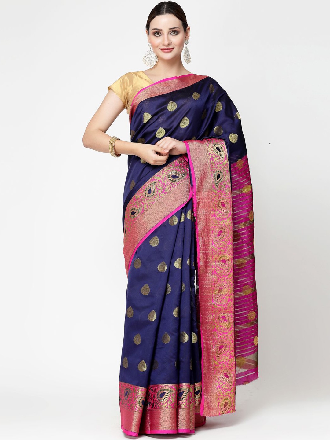 

RAJUL Woven Design Zari Silk Cotton Banarasi Saree, Blue