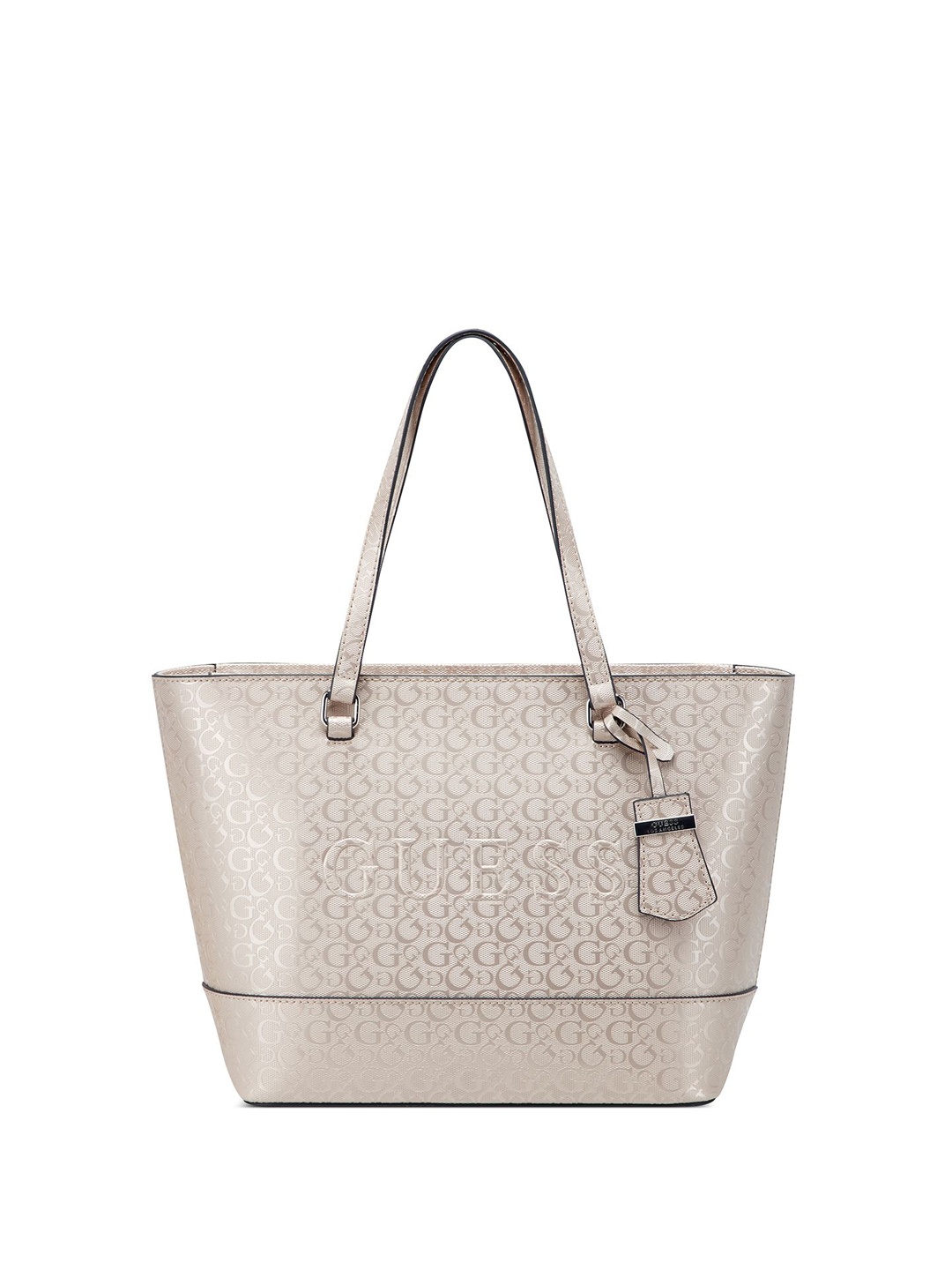 

GUESS Printed Shopper Tote Bag with Cut Work, Beige