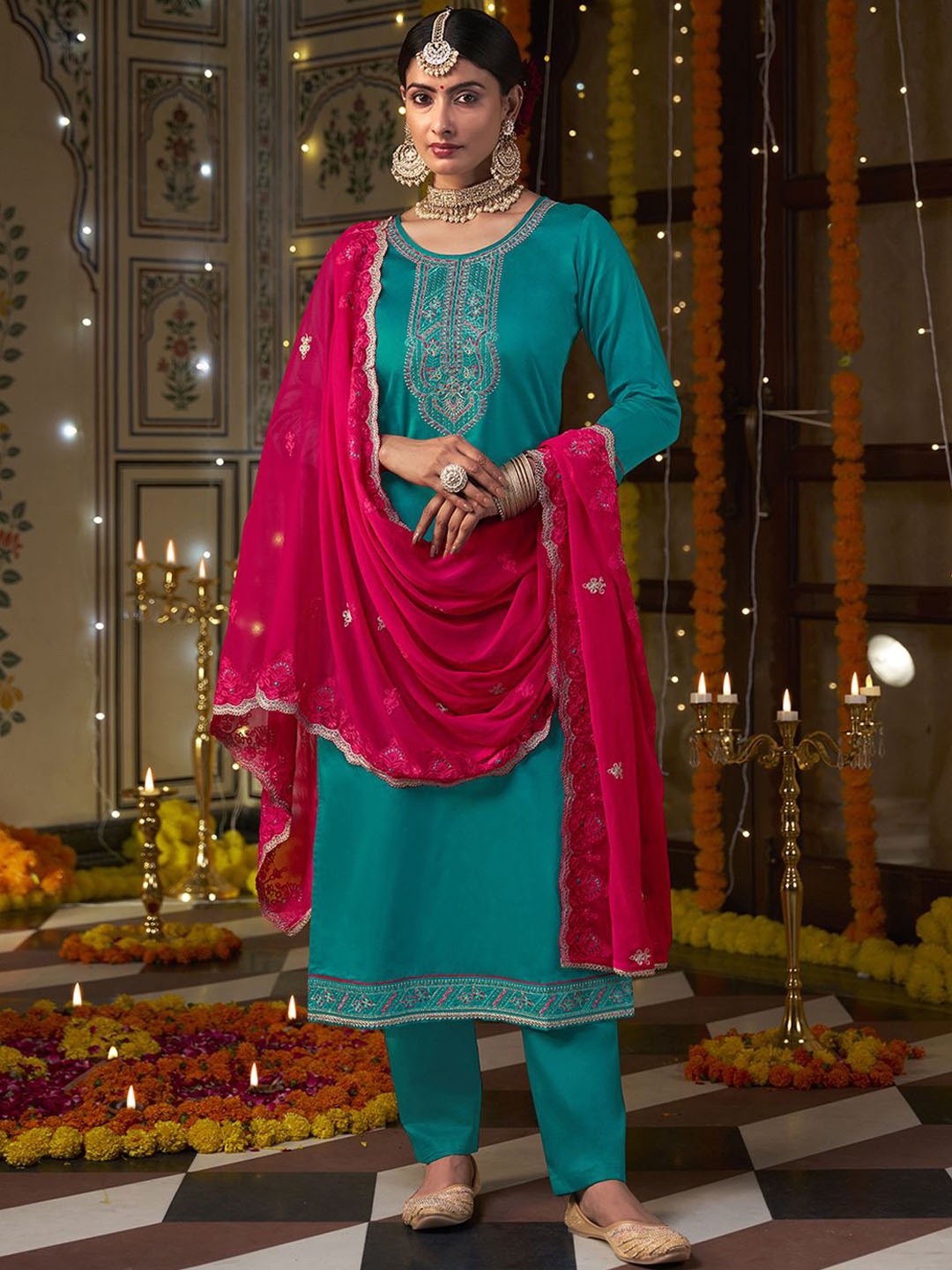 

Anouk Embroidered Unstitched Dress Material, Green