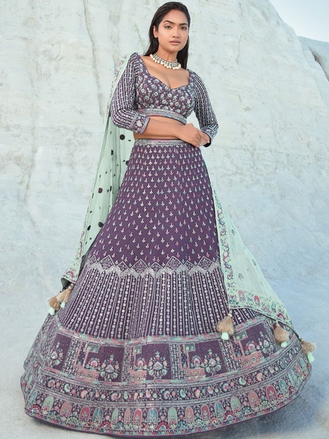 

Fusionic Embroidered Georgette Semi-Stitched Lehenga & Unstitched Blouse With Dupatta, Purple