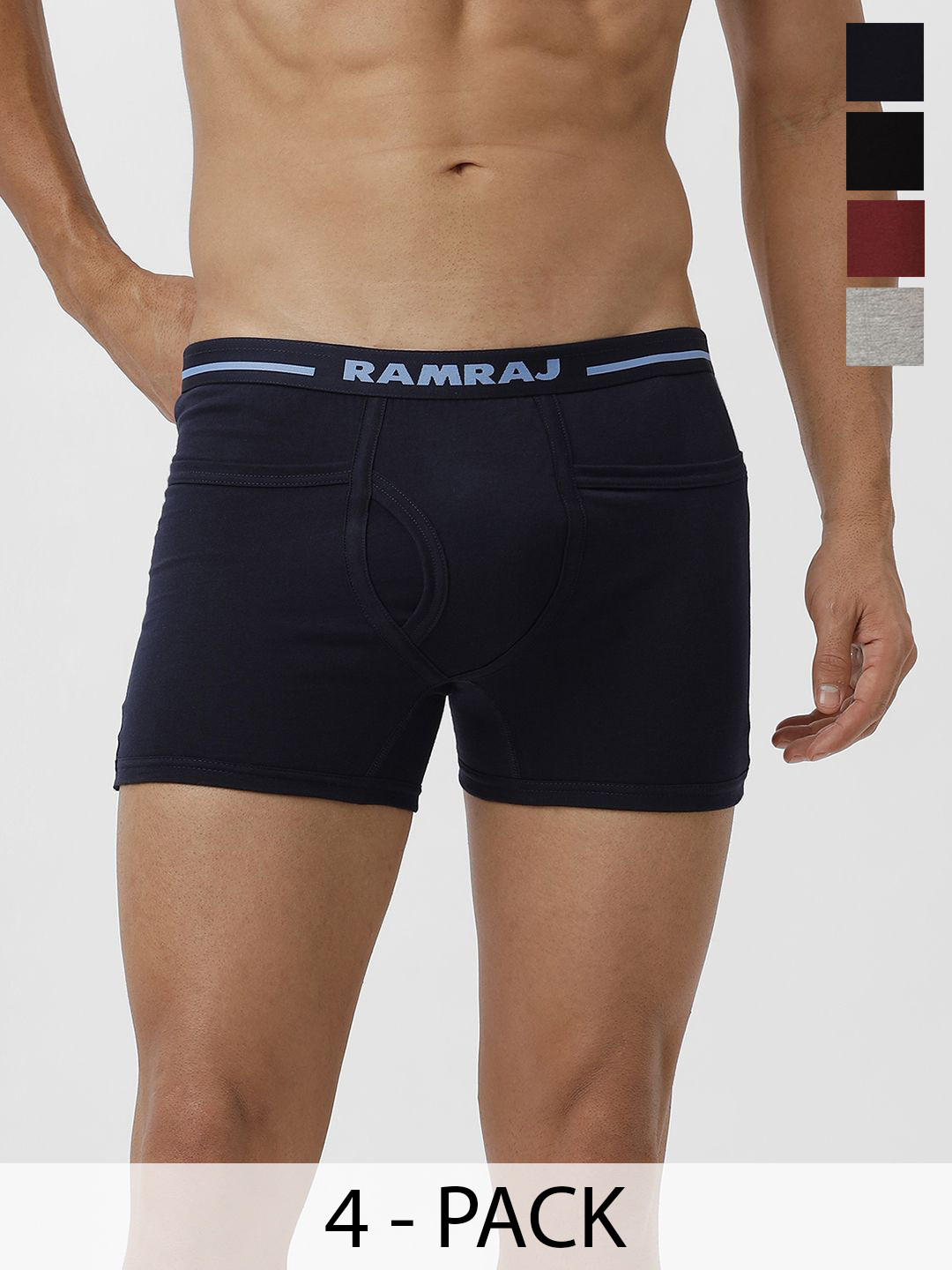 

Ramraj Men Pack of 4 Solid Low Rise Cotton Fine Jersey Target Trunks, Black
