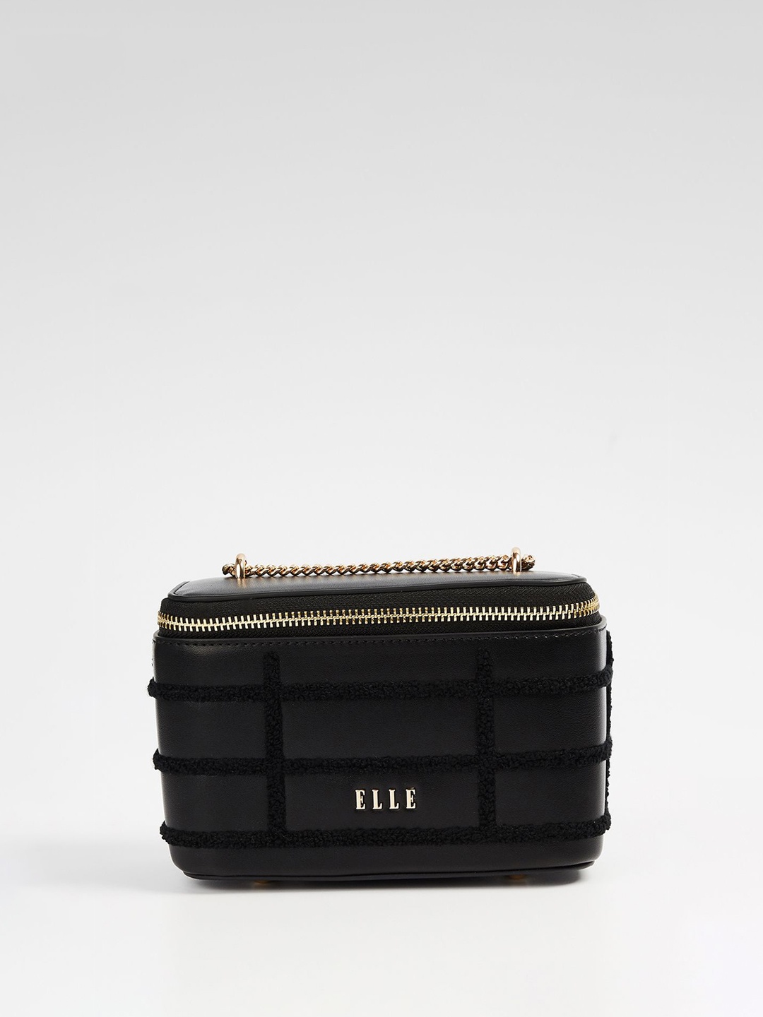 

ELLE Women Solid Structured Sling Bag, Black