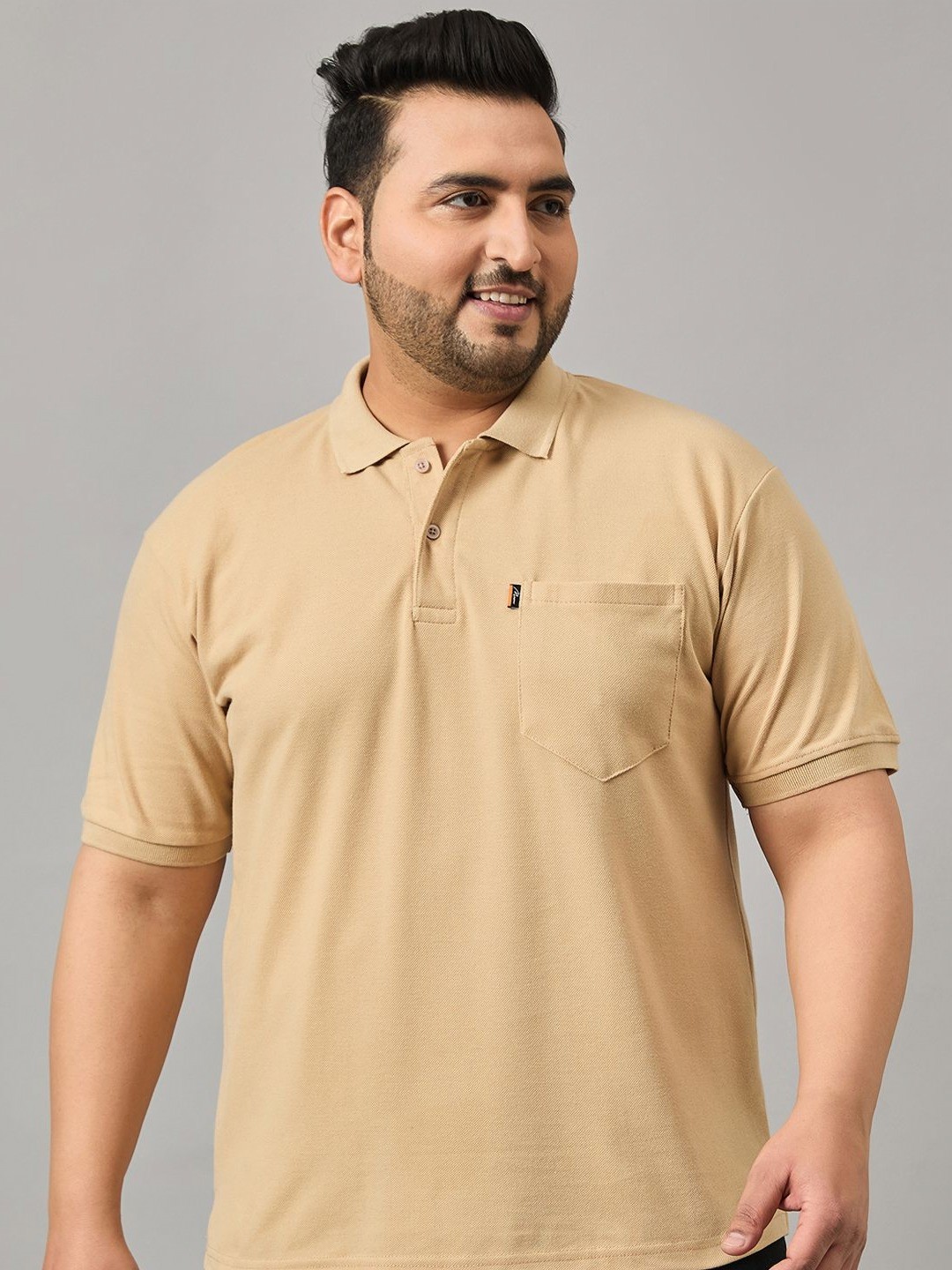 

MXN Men Plus Size Solid Polo Collar Cotton T-shirt, Beige