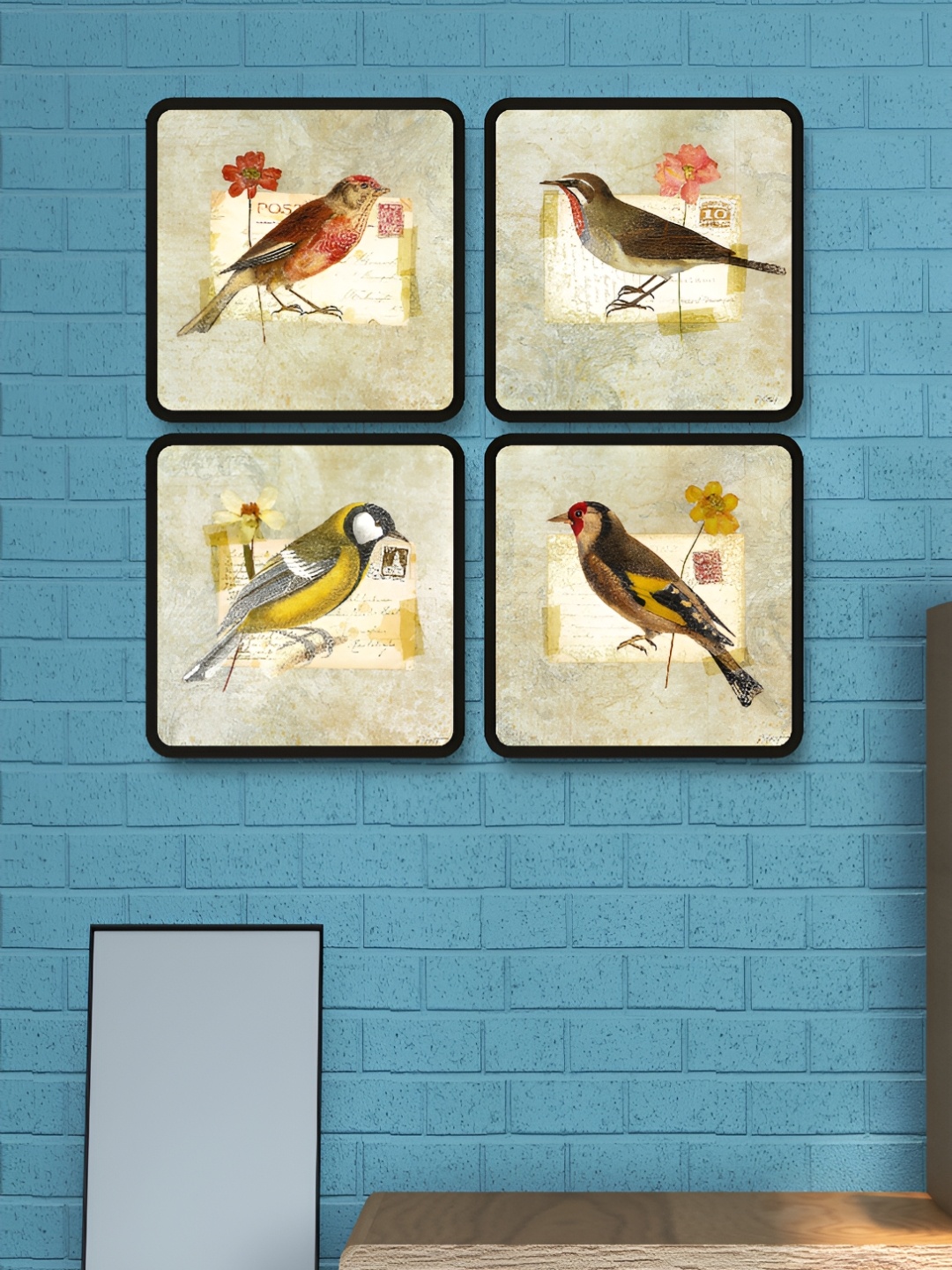 

Myntra Elegant Homes Yellow And Grey 4 Pieces Birds And Animals Wood Wall Art