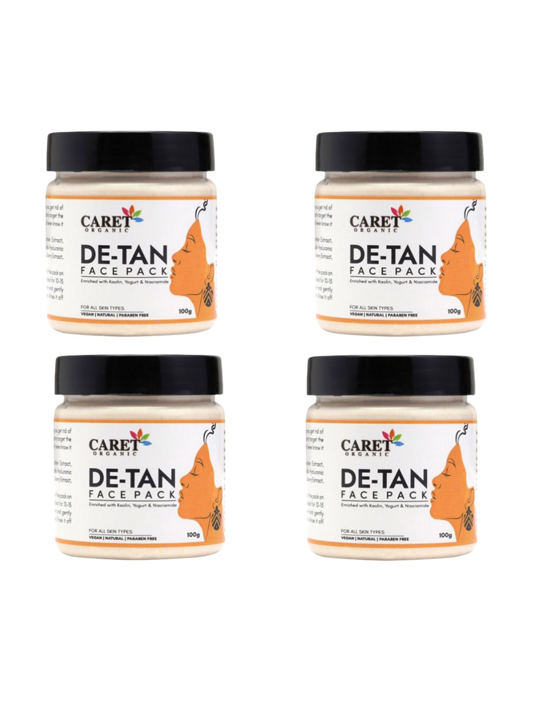 

CARET ORGANIC Set Of 4 De-Tan Face Pack With Niacinamide - 100 g Each, White