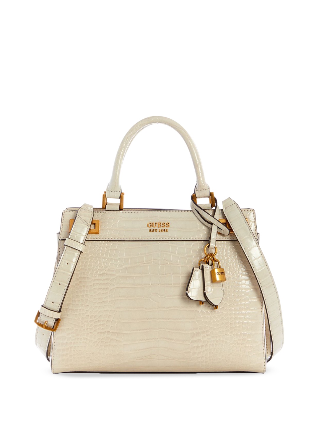 

GUESS Textured PU Structured Satchel with Tasselled, Beige