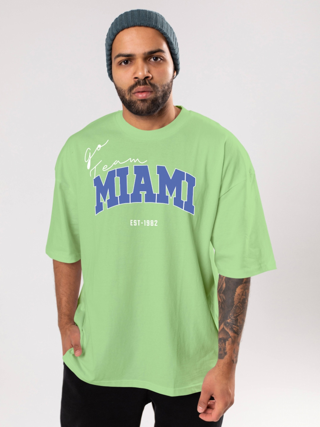 

FLYIND VOGUE OUTFIT Men Bio Finish Typography Printed Round Neck Cotton Oversized T-shirt, Green