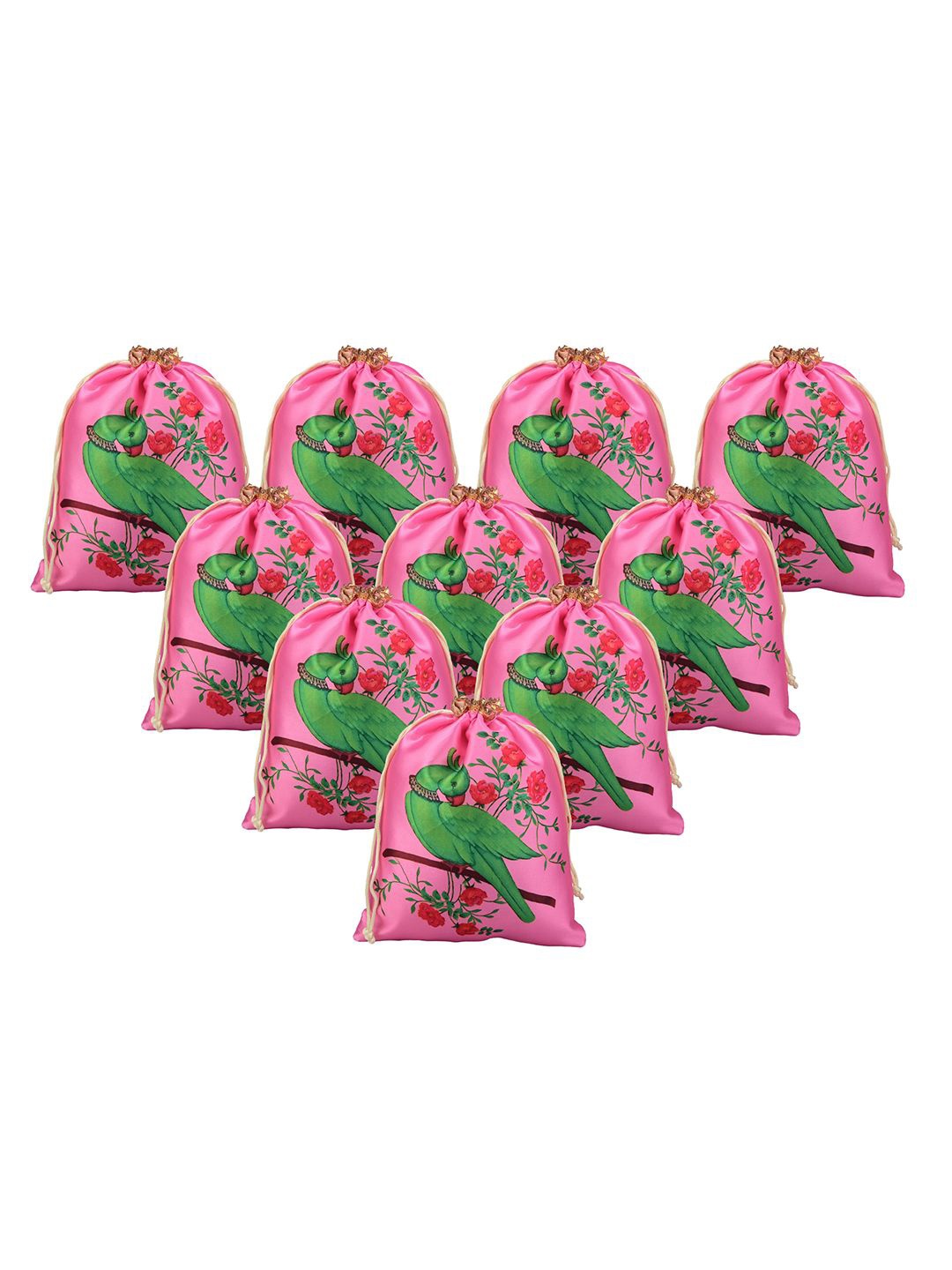 

Kuber Industries 10 Pieces Parrot Printed Satin Potli Clutchs, Pink