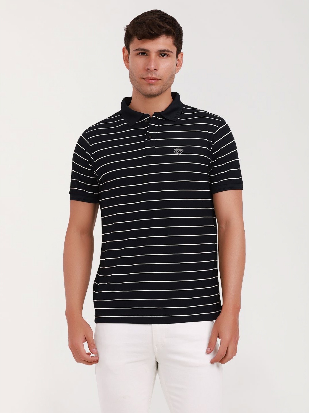 

Fitcore Men Dri-FIT Striped Polo Collar T-shirt, Black