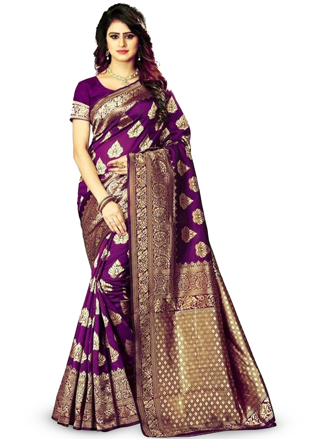 

Blue Wish Woven Design Zari Pure Silk Banarasi Saree, Purple