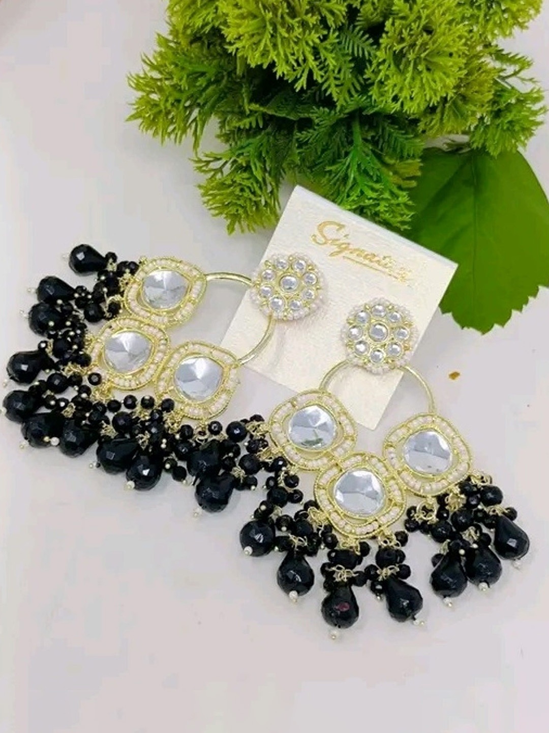 

TANLOOMS Floral Chandbalis Earrings, Black