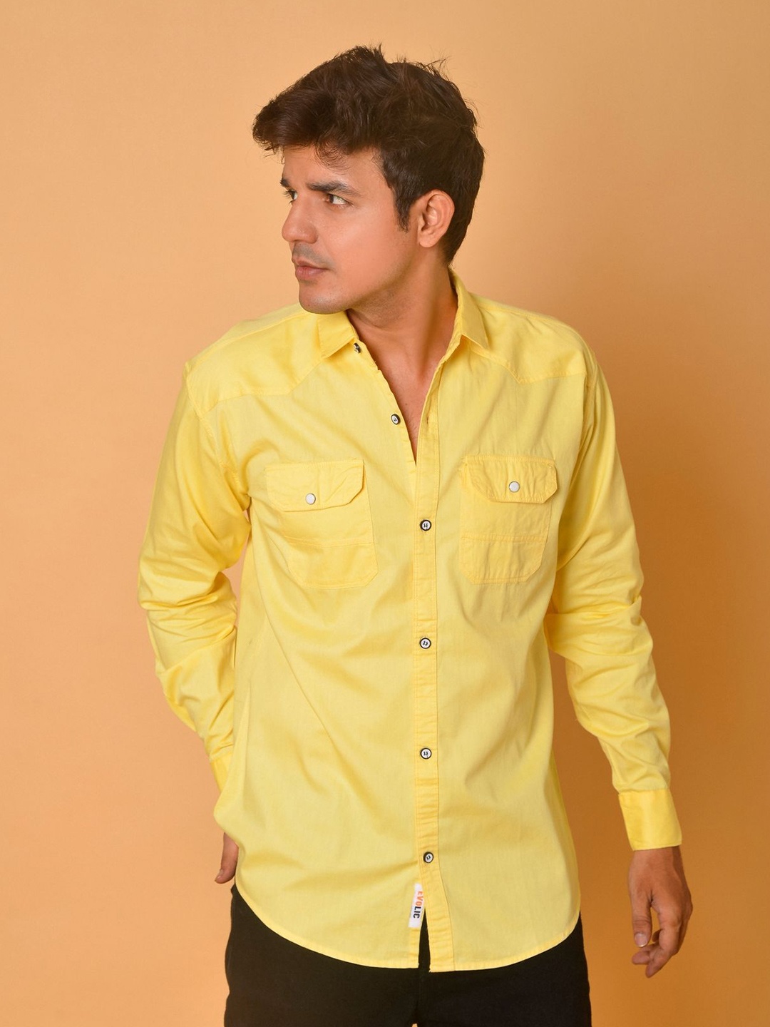 

Fesner Men Comfort Fit Spread Collar Solid Cotton Casual Shirt, Yellow