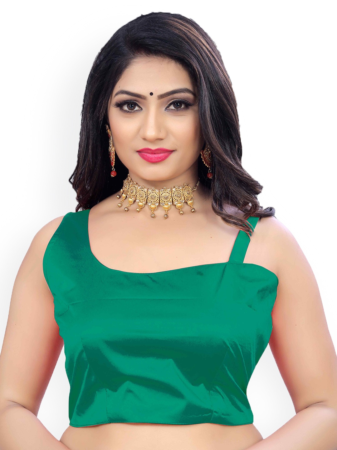 

HERE&NOW One-Shoulder Saree Blouse, Green