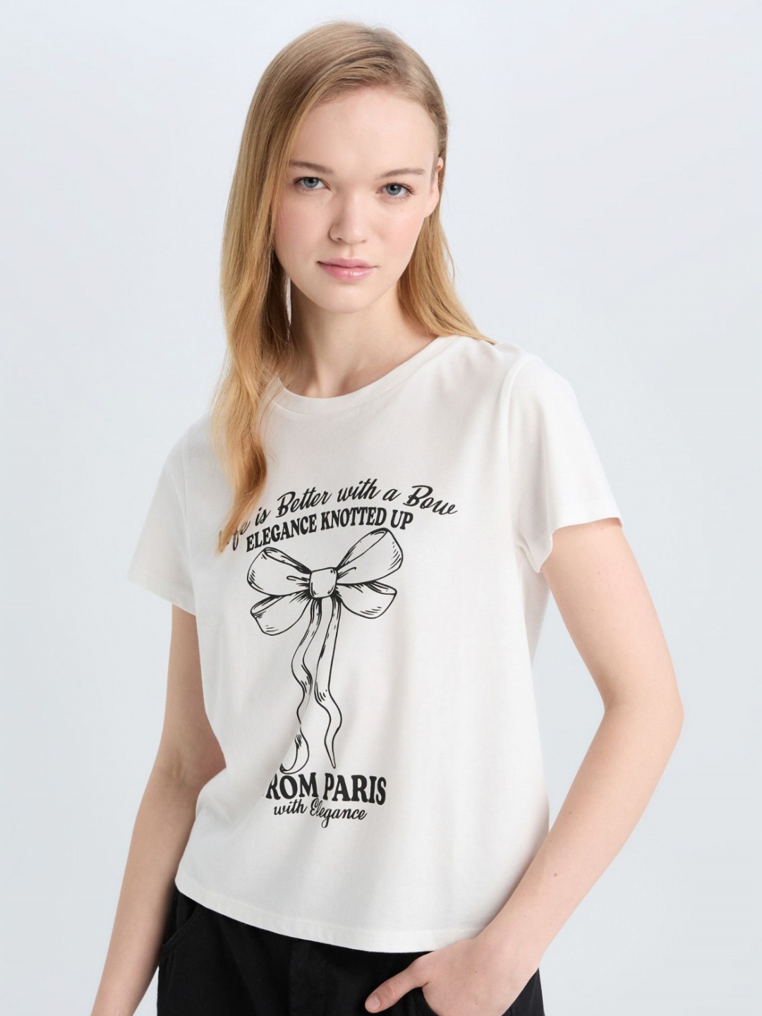 

DeFacto Women Typography Printed Round Neck Cotton T-shirt, White