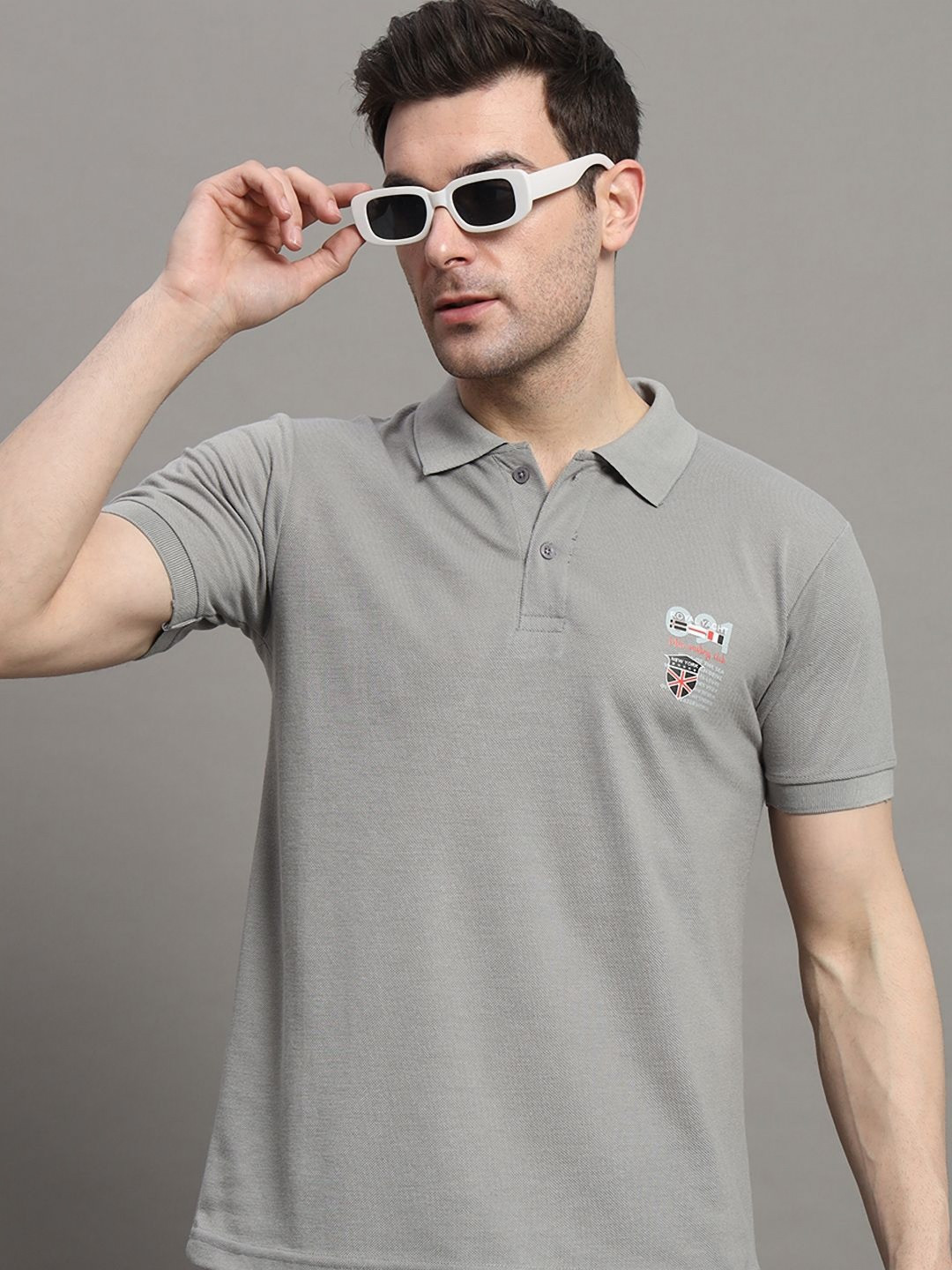 

MXN Men Solid Polo Collar Cotton T-shirt, Grey