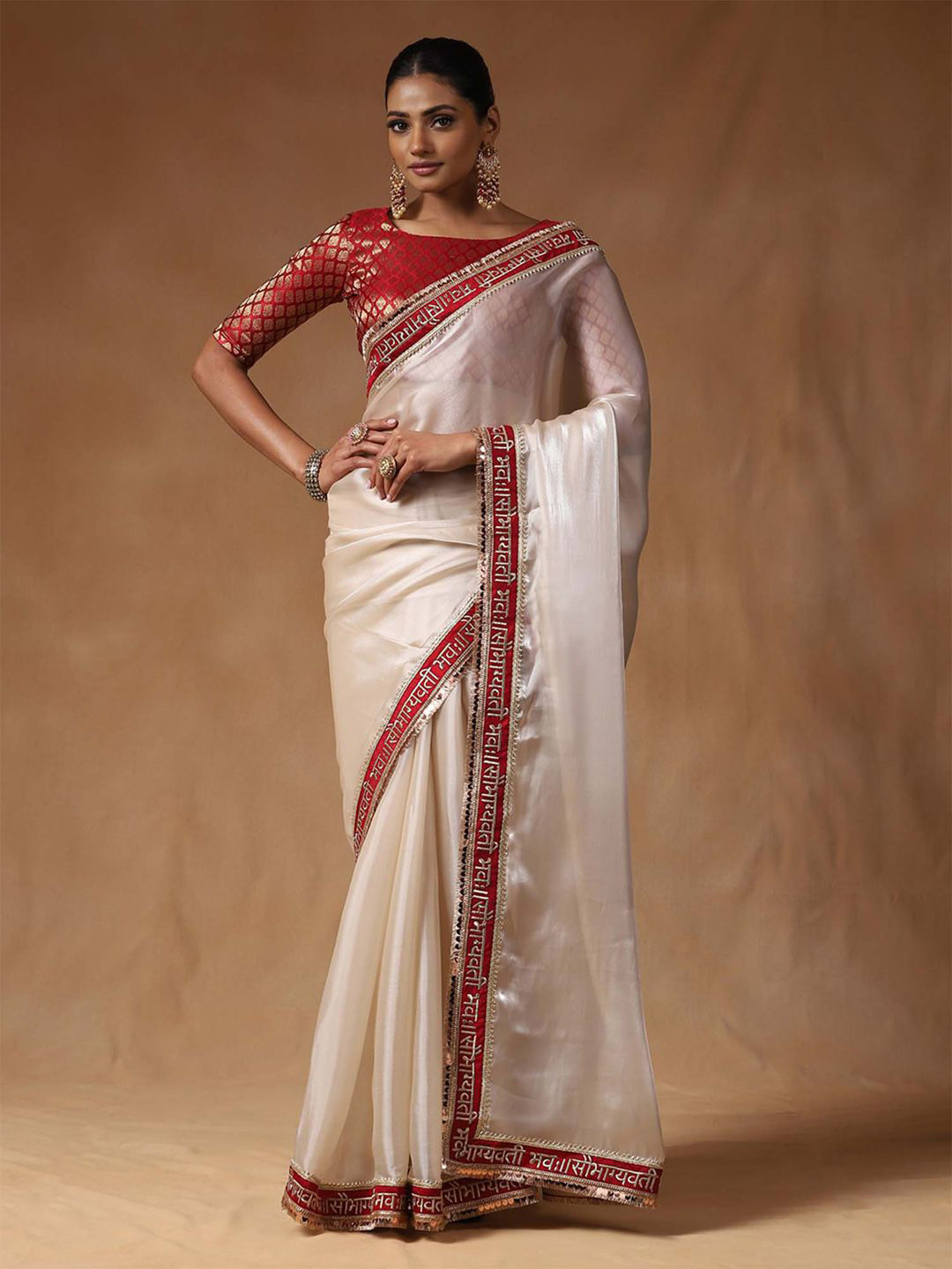 

Saree mall Embroidered Tissue Saree, White