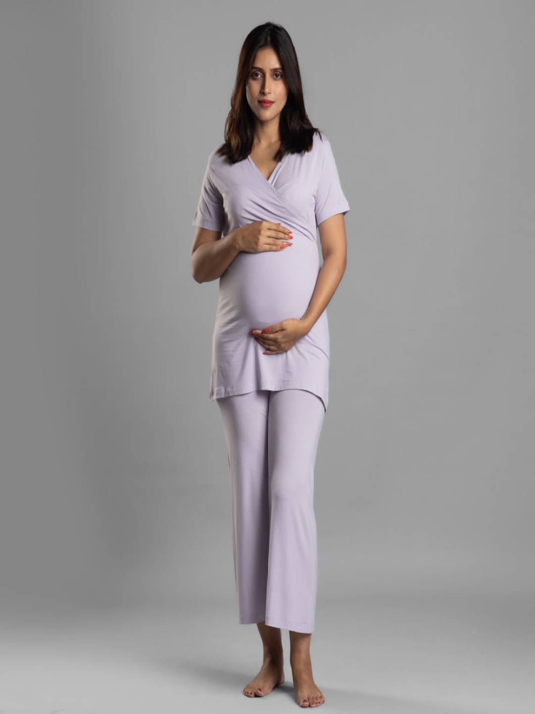 

Block Hop Maternity V-Neck Top & Trouser, Lavender