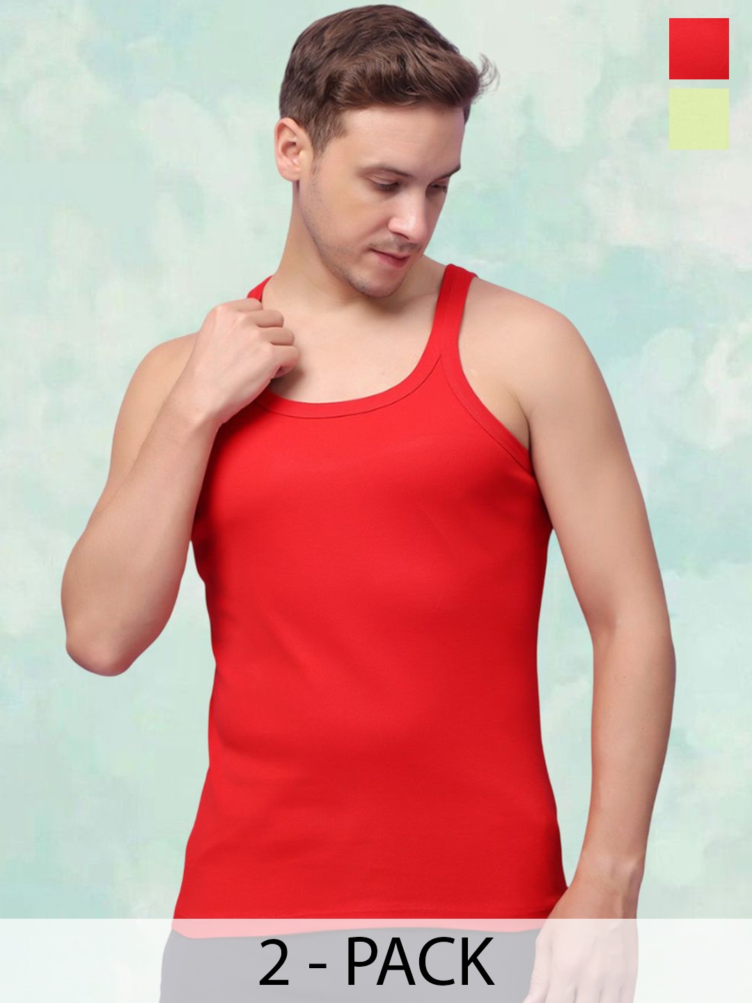 

FBAR Men Pack Of 2 Pure Cotton Gym Innerwear Vests, Red