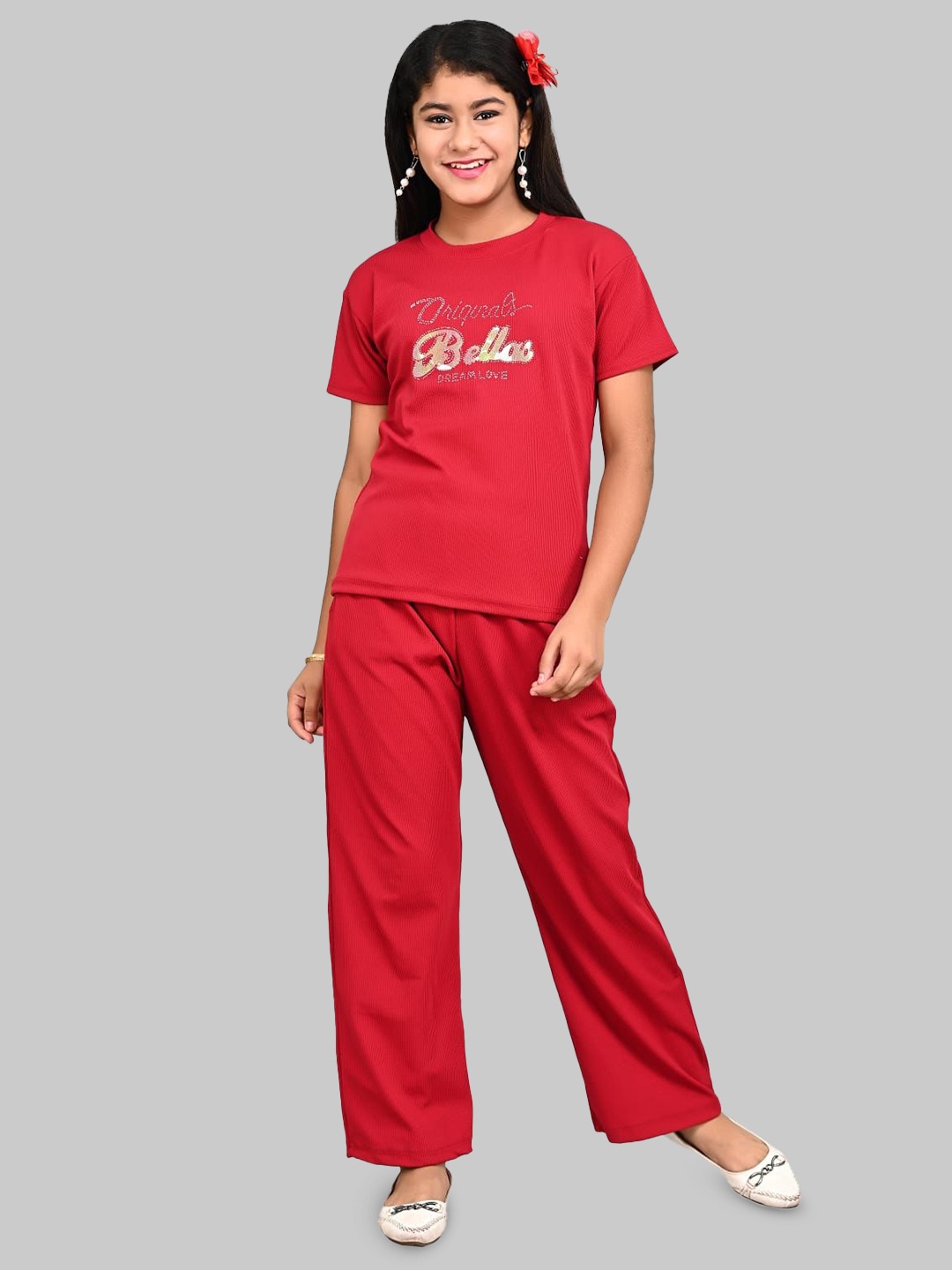 

ORIEX THE ORIGINAL FASHION Girls Printed T-shirt With Trousers, Red