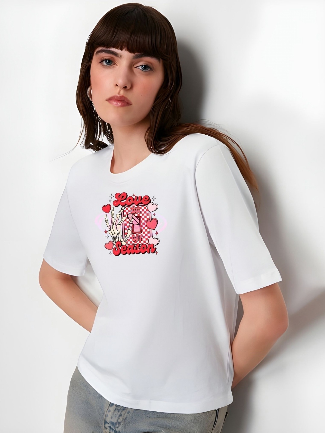 

TRENDSATTIRE Women Graphic Printed Round Neck Cotton T-shirt, White