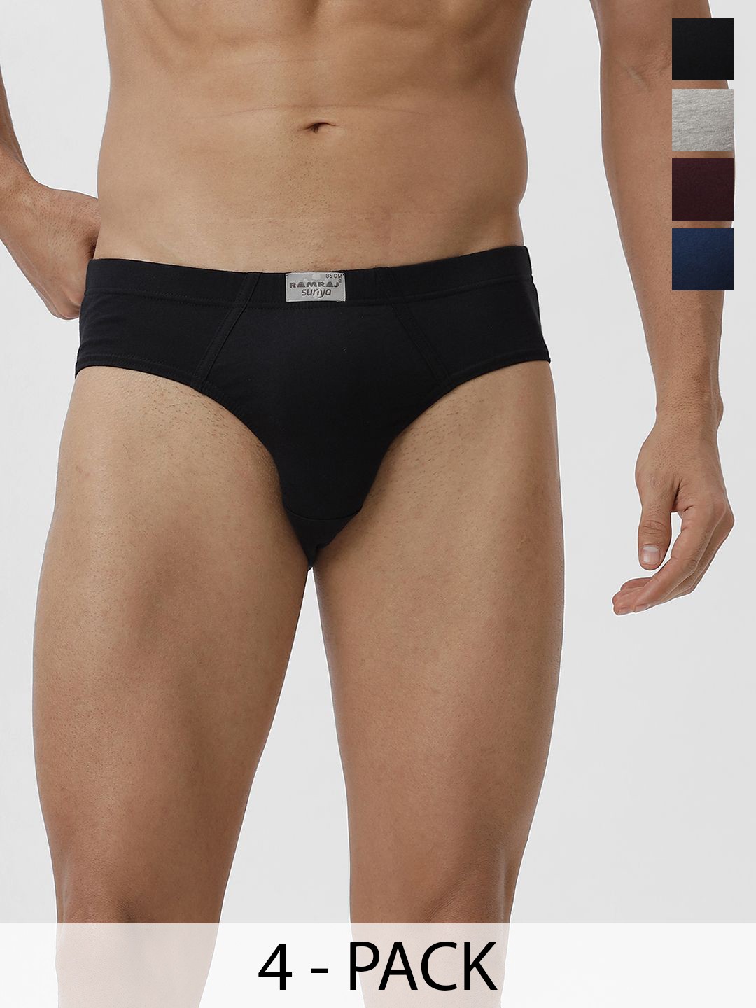 

Ramraj Men Pack of 4 Low-Rise Briefs, Black