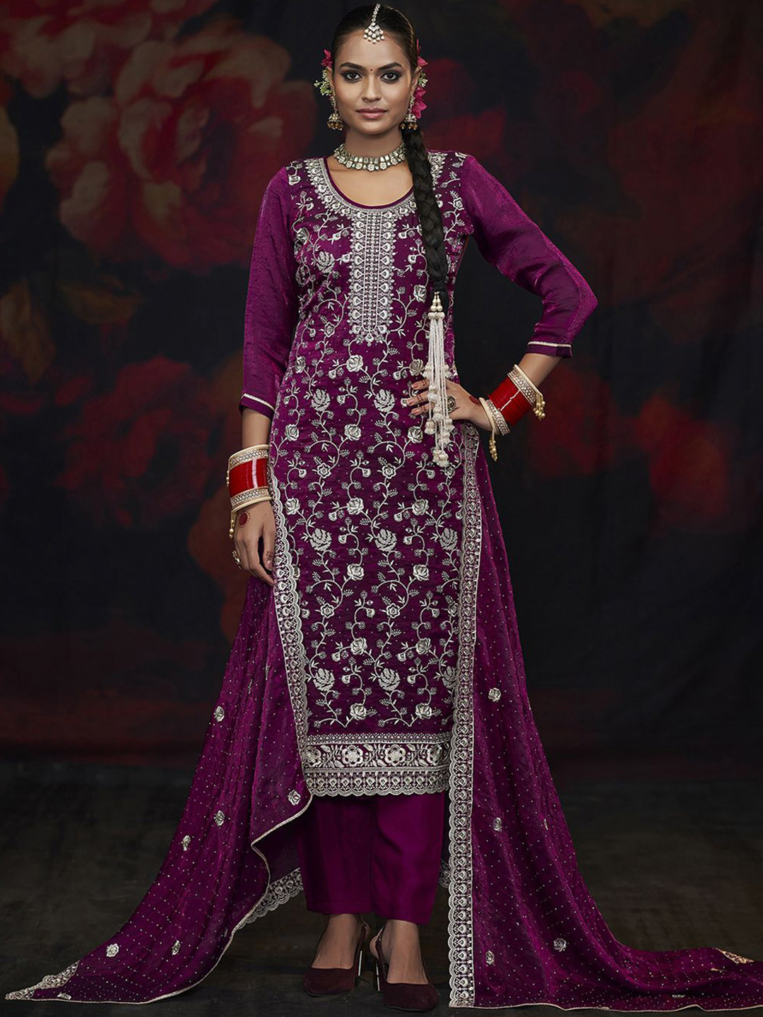 

Anouk Embroidered Unstitched Dress Material, Burgundy