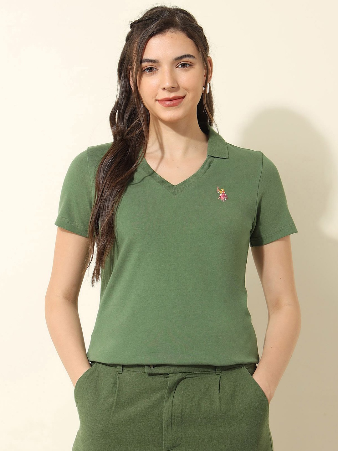 

U.S. Polo Assn. Women Women Polo Collar T-shirt, Green