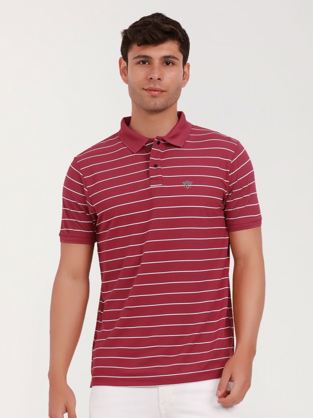 

Fitcore Men Dri-FIT Striped Polo Collar T-shirt, Peach