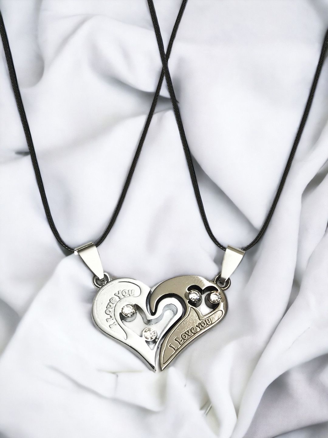 

fabula Set Of 2 Heart Shaped Pendants with Chains, Silver