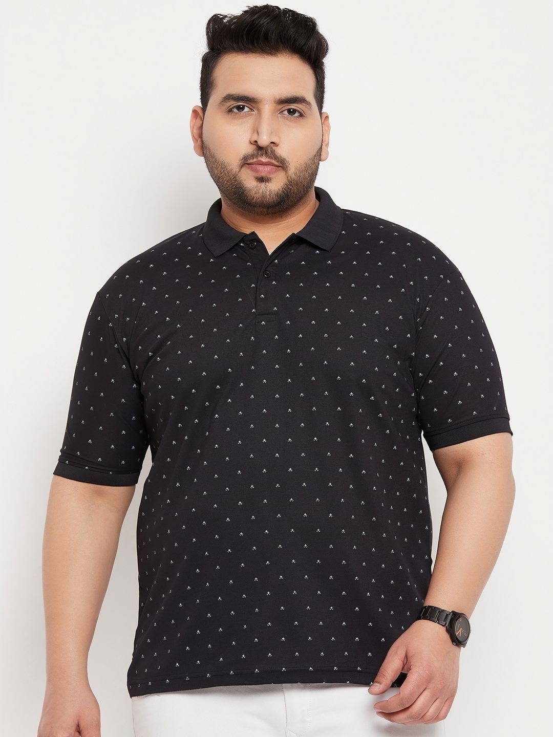 

MXN Men Plus Size Conversational Printed Polo Collar Cotton T-shirt, Black