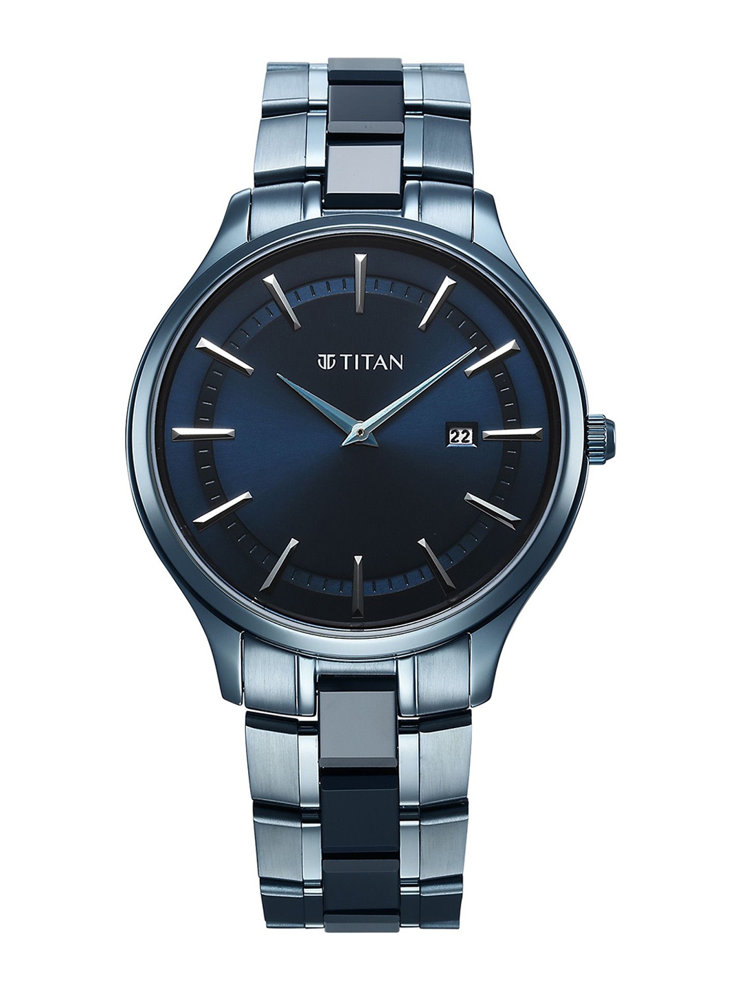 

Titan Men Dial & Stainless Steel Bracelet Style Straps Analogue Watch 90142QD01, Blue