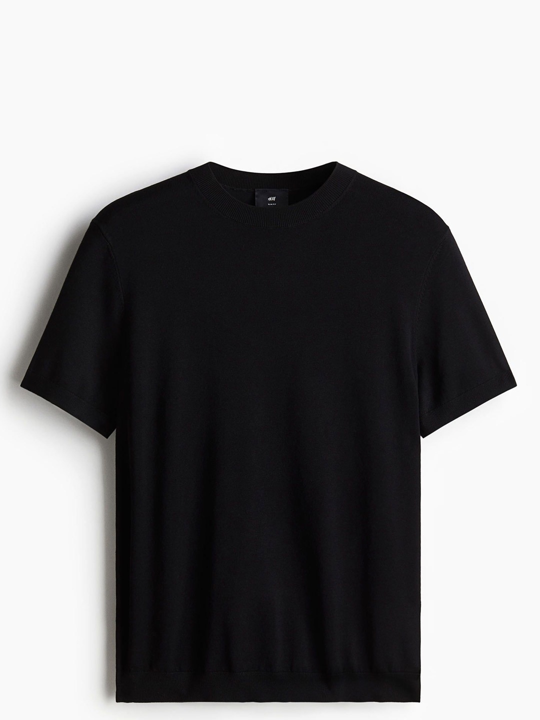 

H&M Slim Fit Fine-Knit T-Shirt, Black