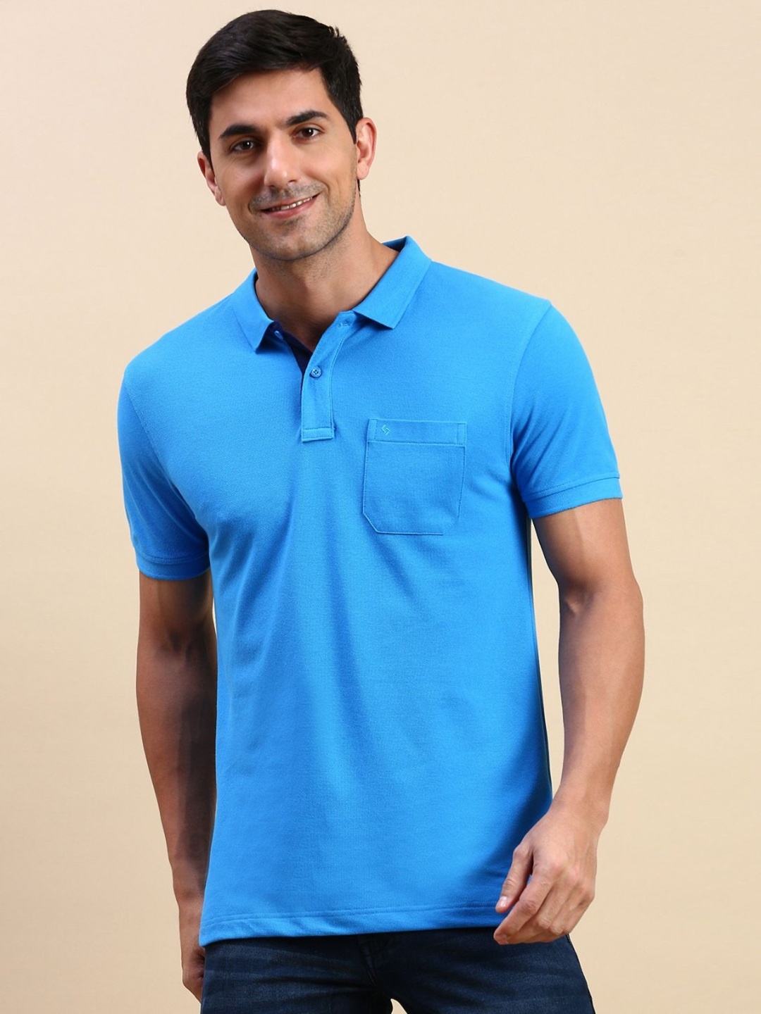 

Classic Polo Men Solid Polo Collar Cotton Slim Fit T-shirt, Blue