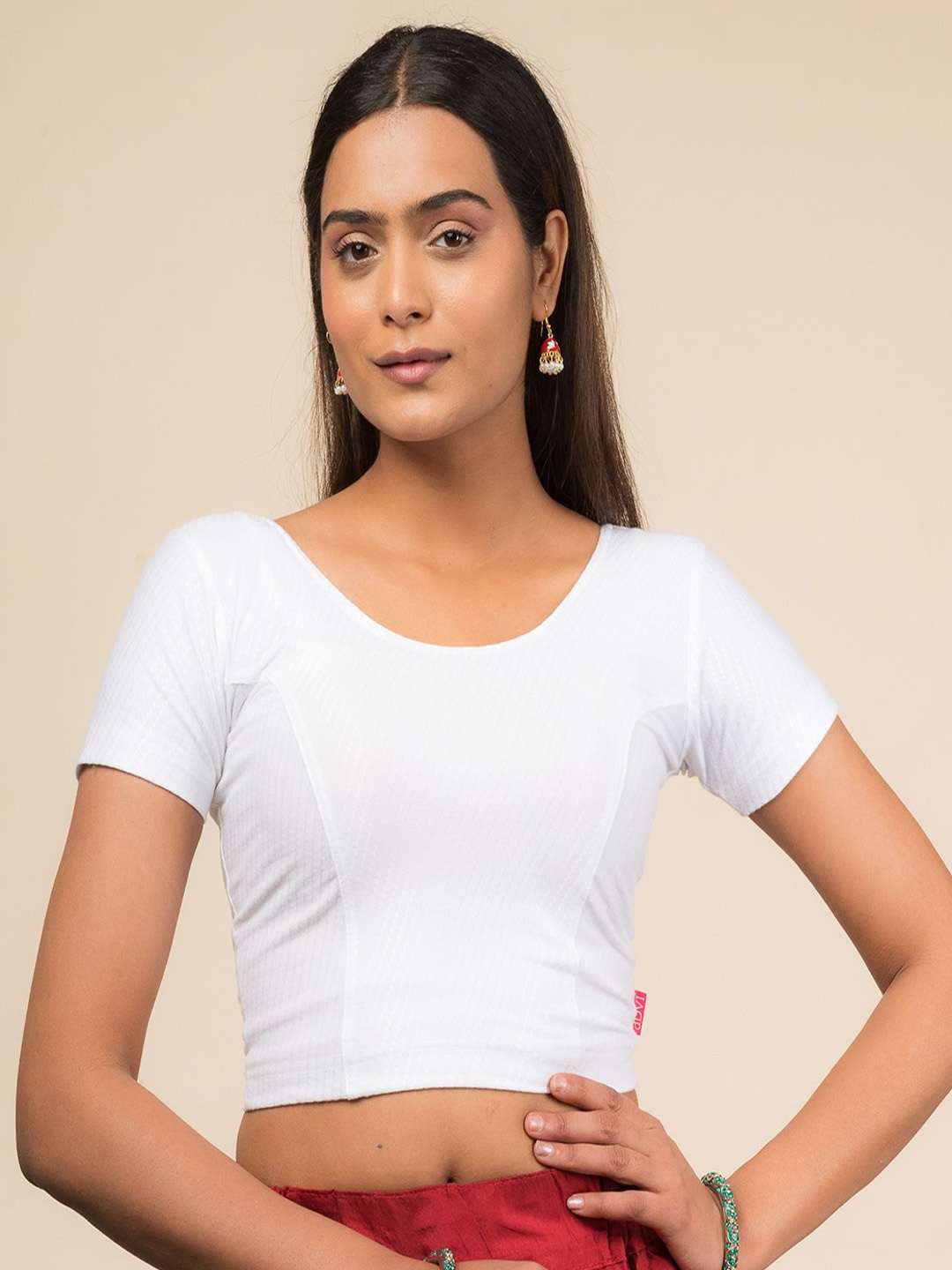 

Bindigasm's Advi Texture Cotton Stretchable Slip On Saree Blouse, White