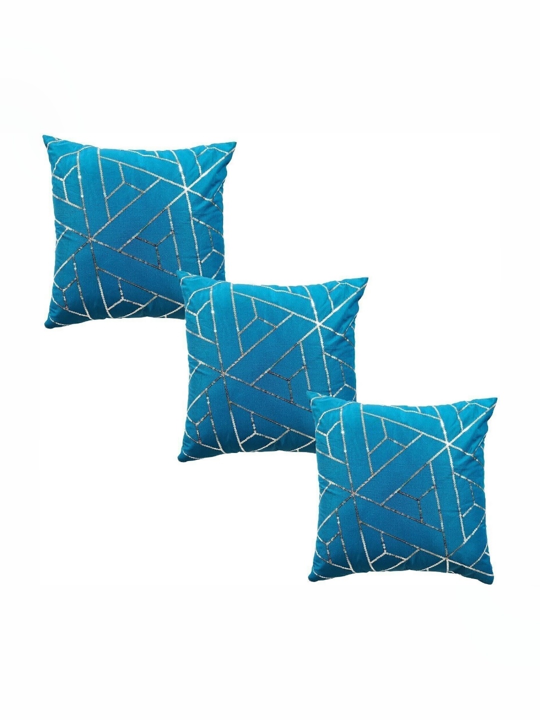 

HOME9INE Turquoise Blue Set of 3 Sequinned Square Cushion Covers