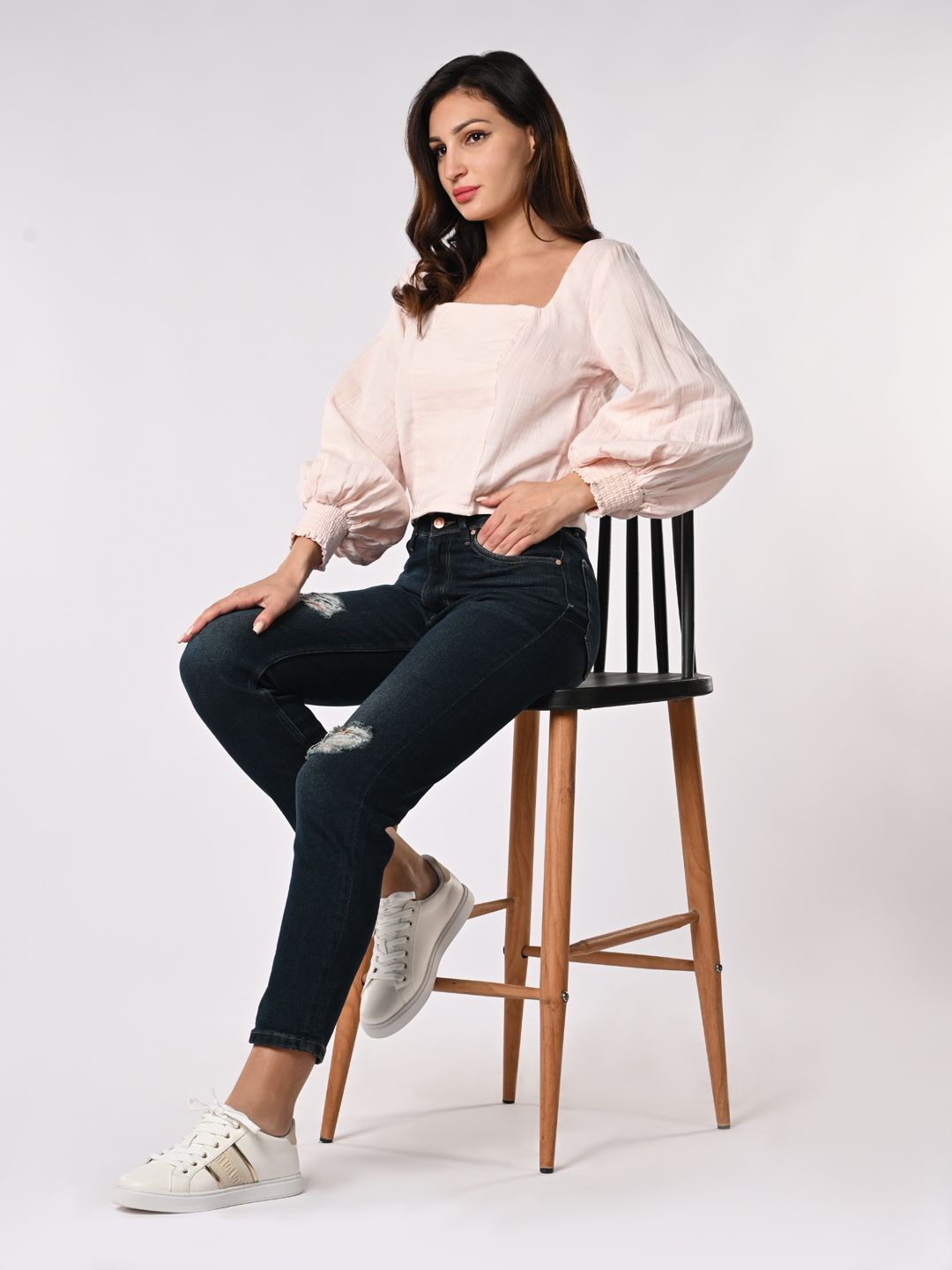 

IZEL Puff Sleeve Cotton Crop Top, Pink