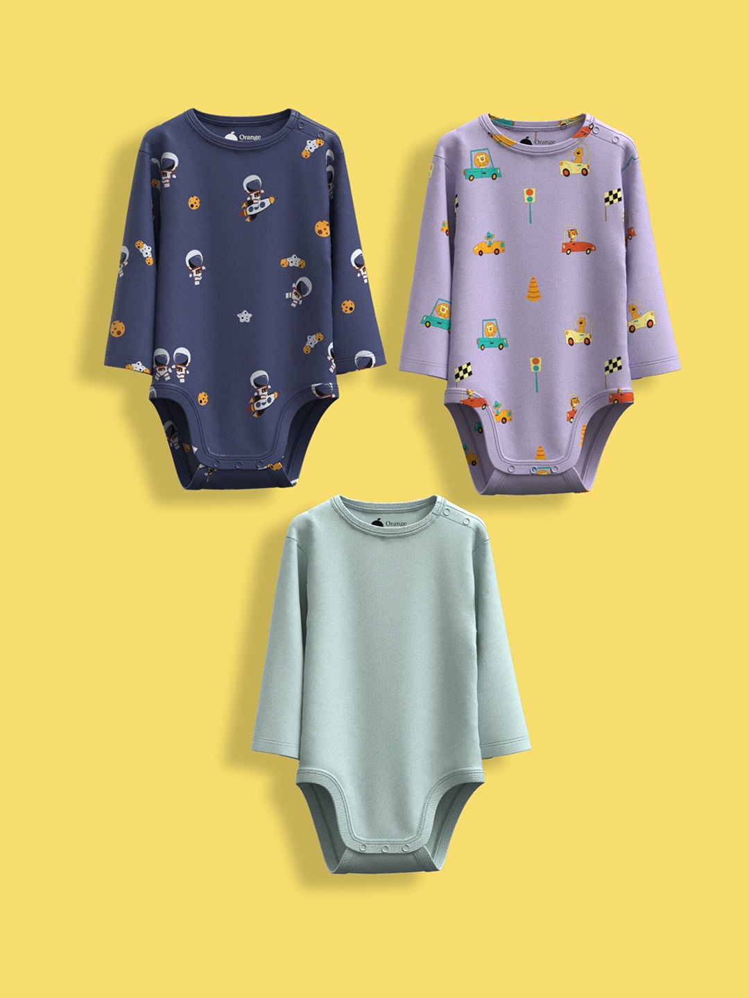 

Orange Sugar Infants Pack Of 3 Printed Cotton Bodysuits, Blue
