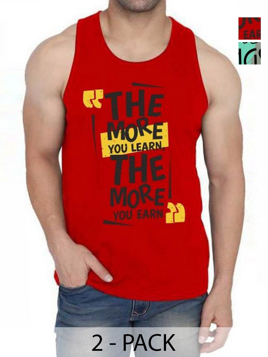 

WOOSTRO Men Pack Of 2 Typography Printed Round Neck Cotton Slim Fit T-shirts, Green