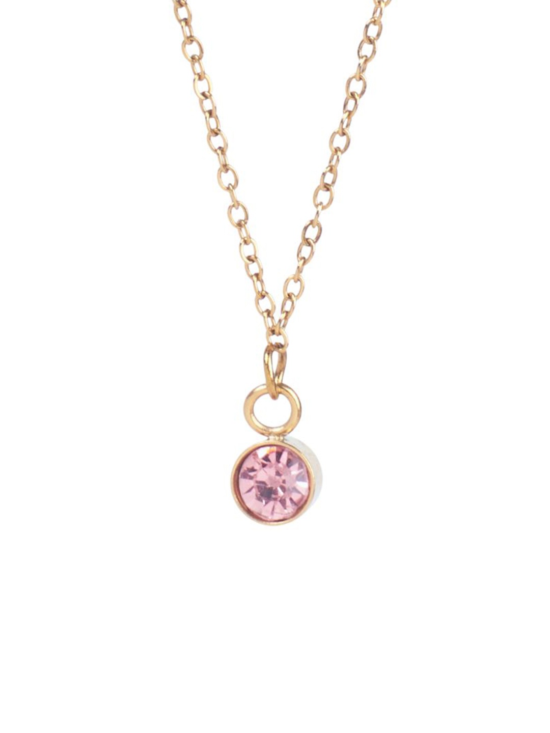 

SALTY Vibrant Light Pink Crystal Stone Studded Aura Circular Shaped Pendant with Chain, Gold