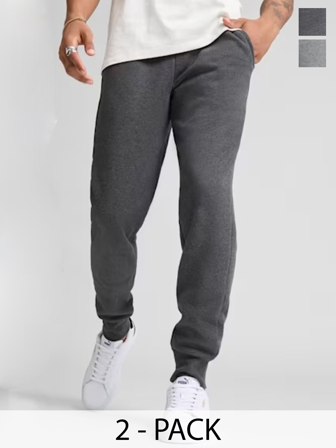 

Moda Rapido Men Pack Of 2 Mid-Rise Joggers, Charcoal
