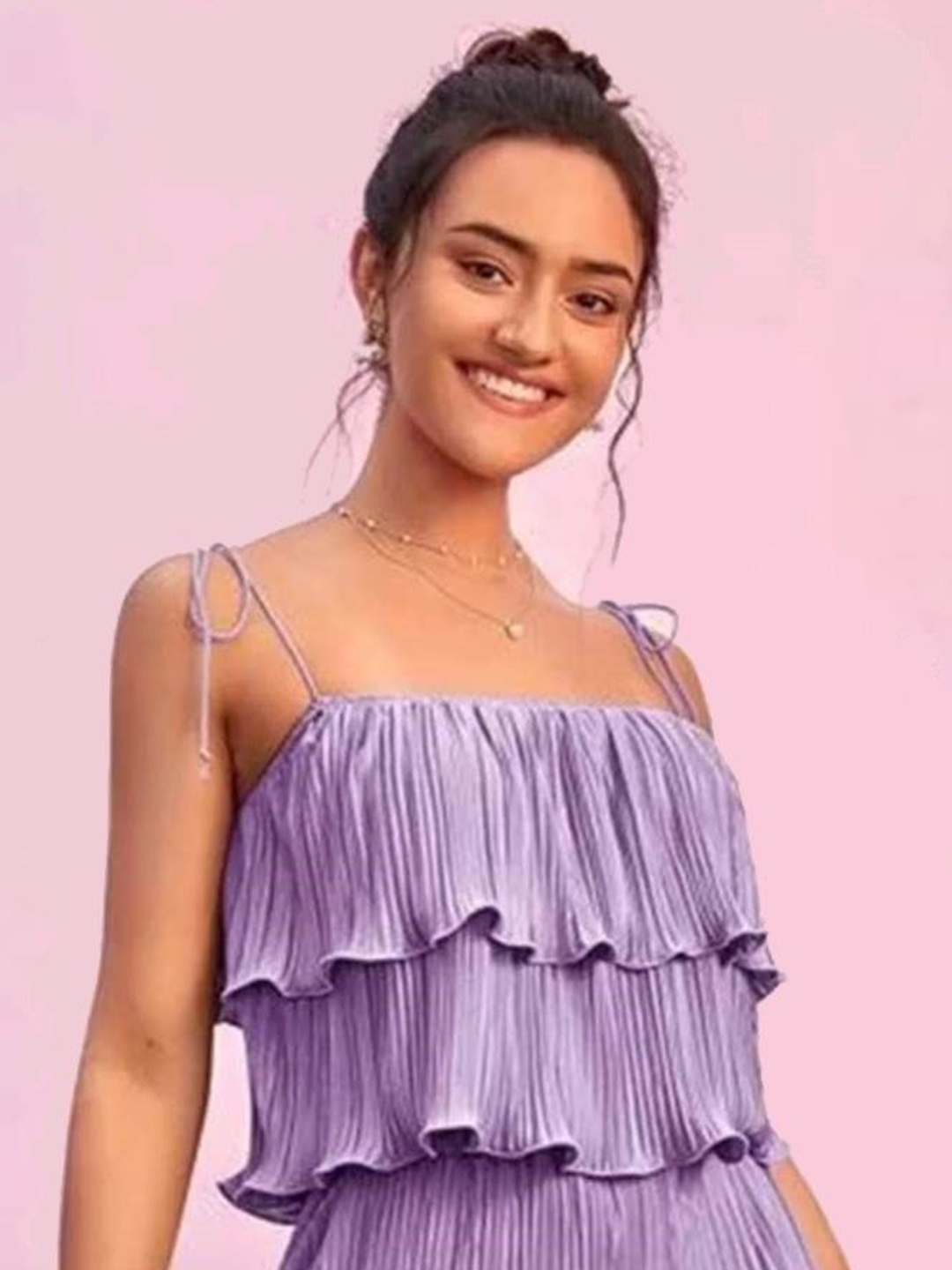 

CORSICA Women Shoulder Straps Satin Tiered Top, Purple