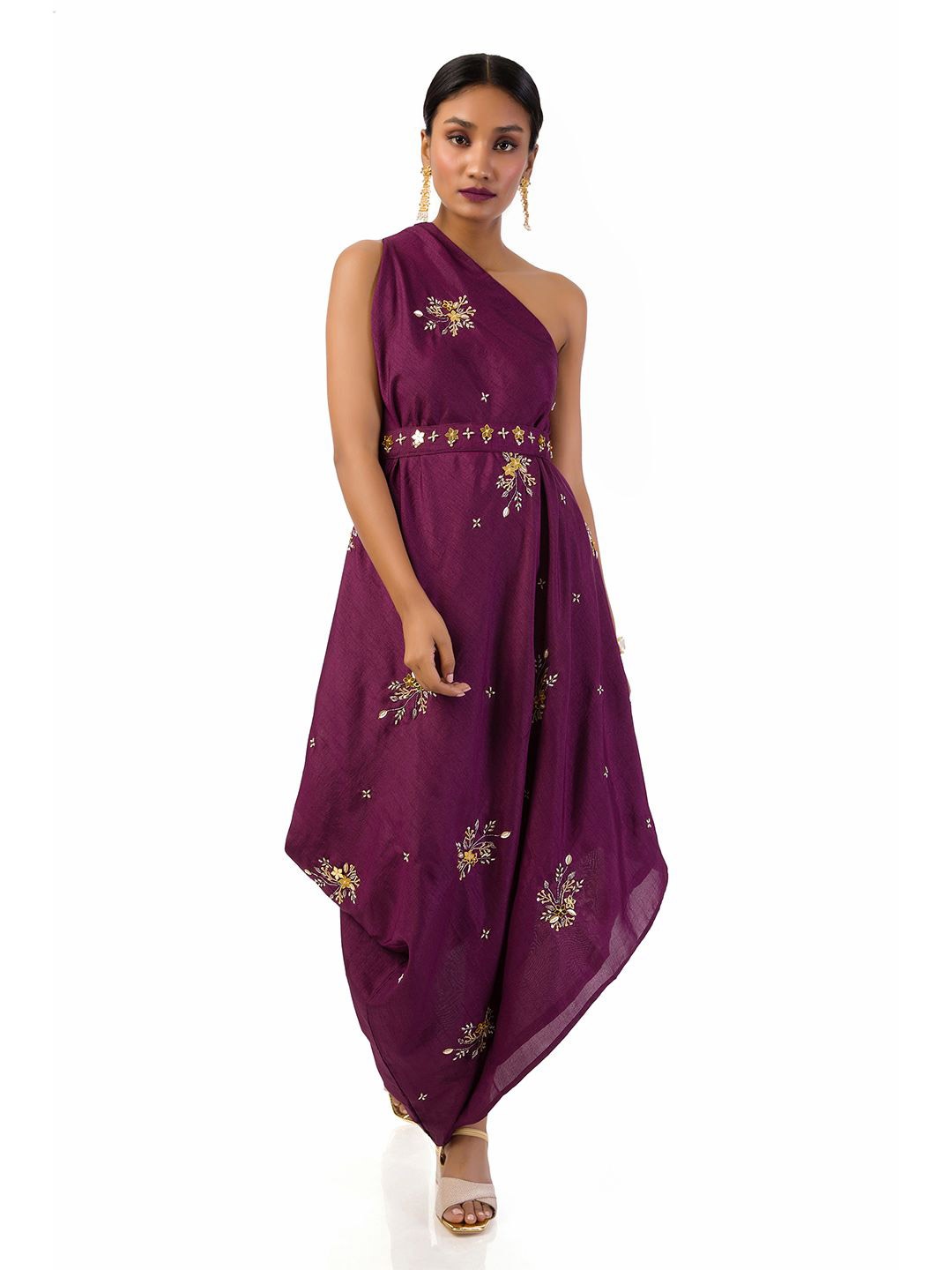 

Mystake By Meghna Shah Floral Print One Shoulder Fit & Flare Maxi Dress, Purple