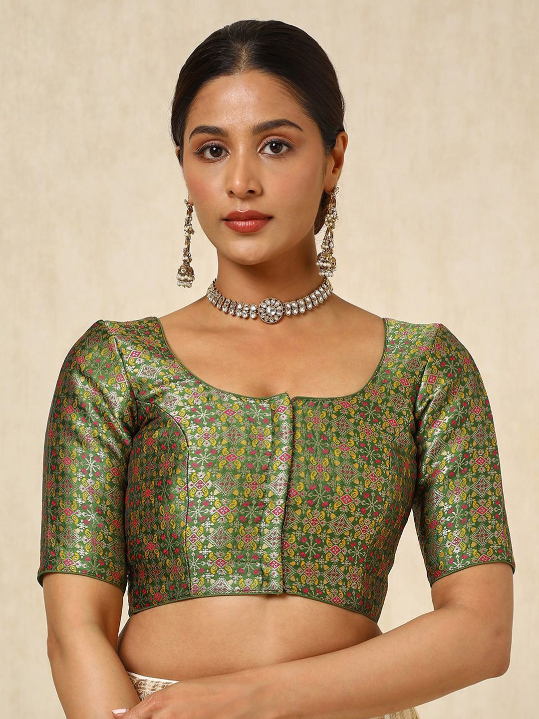 

Soch Women U-Neck Zari Padded Saree Blouse, Green