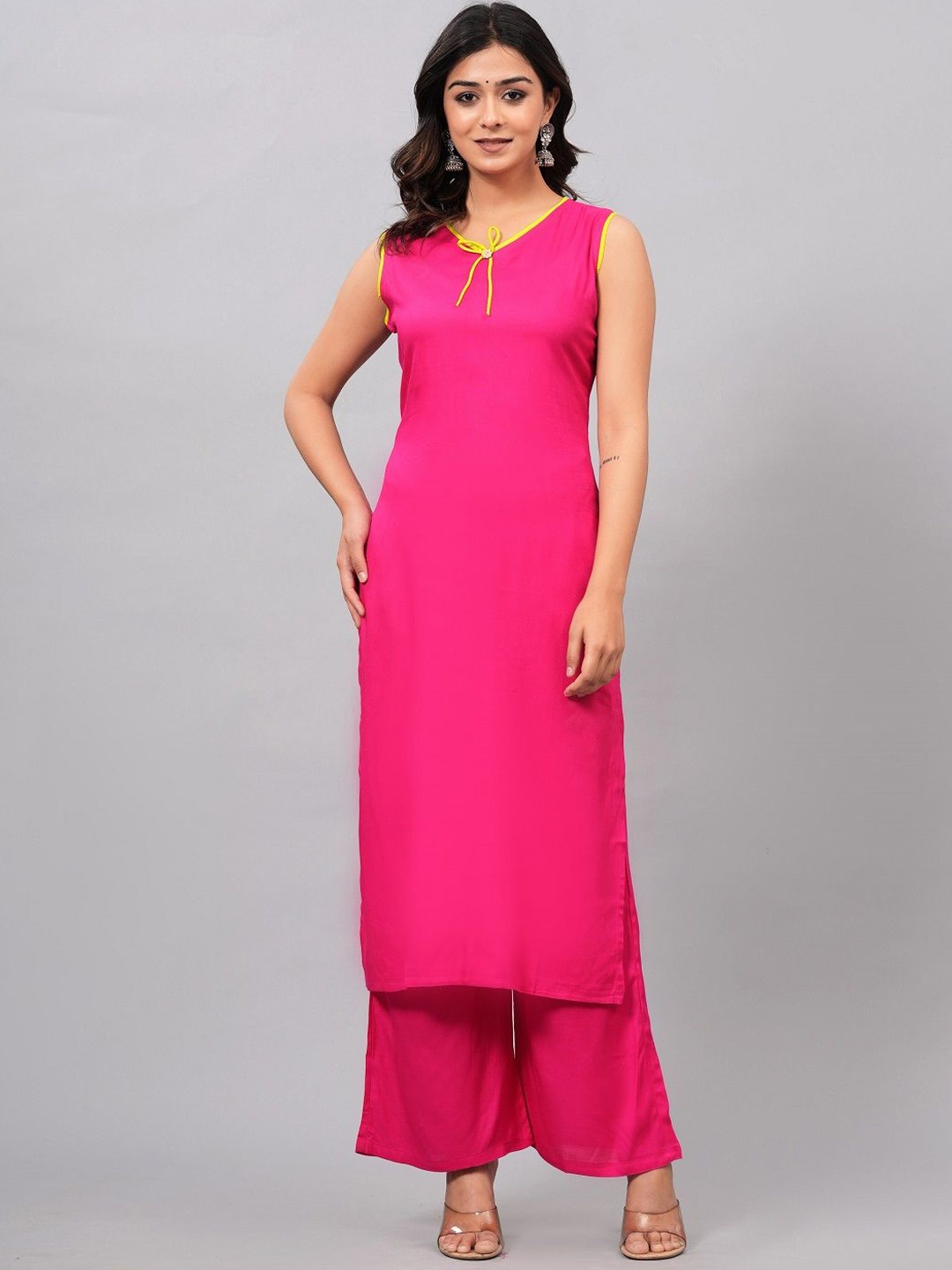 

Clothy N Wave Women Regular Kurta with Trousers, Pink