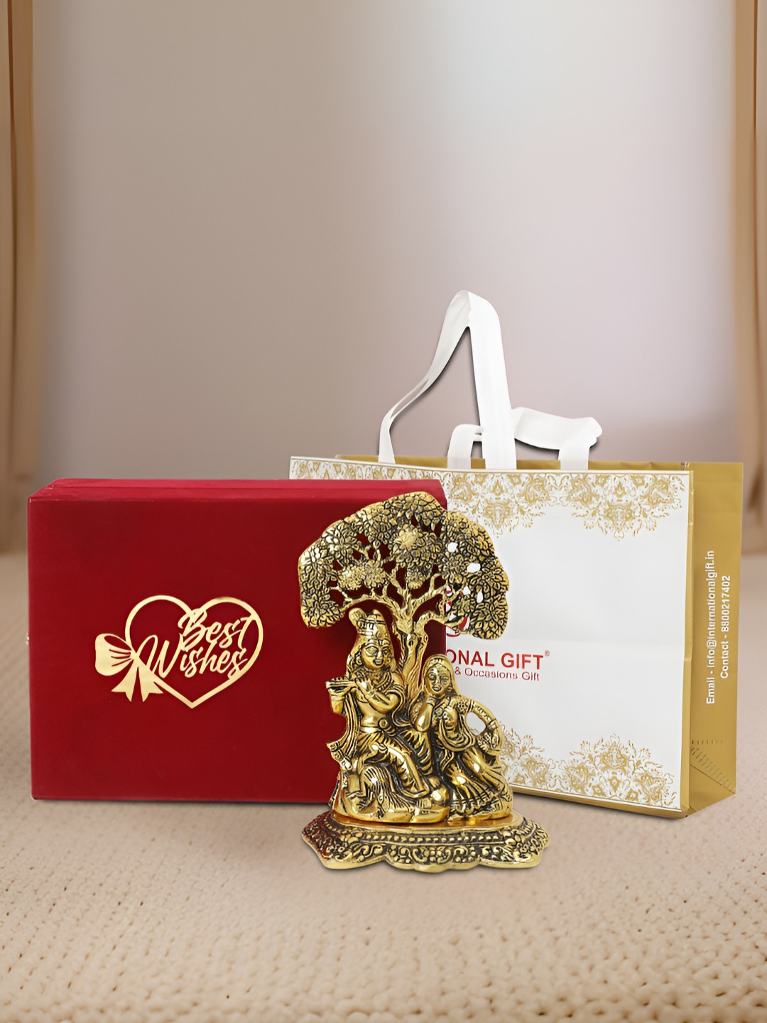

INTERNATIONAL GIFT Gold-Toned Lord Radha Krishna Religious Idol Showpiece