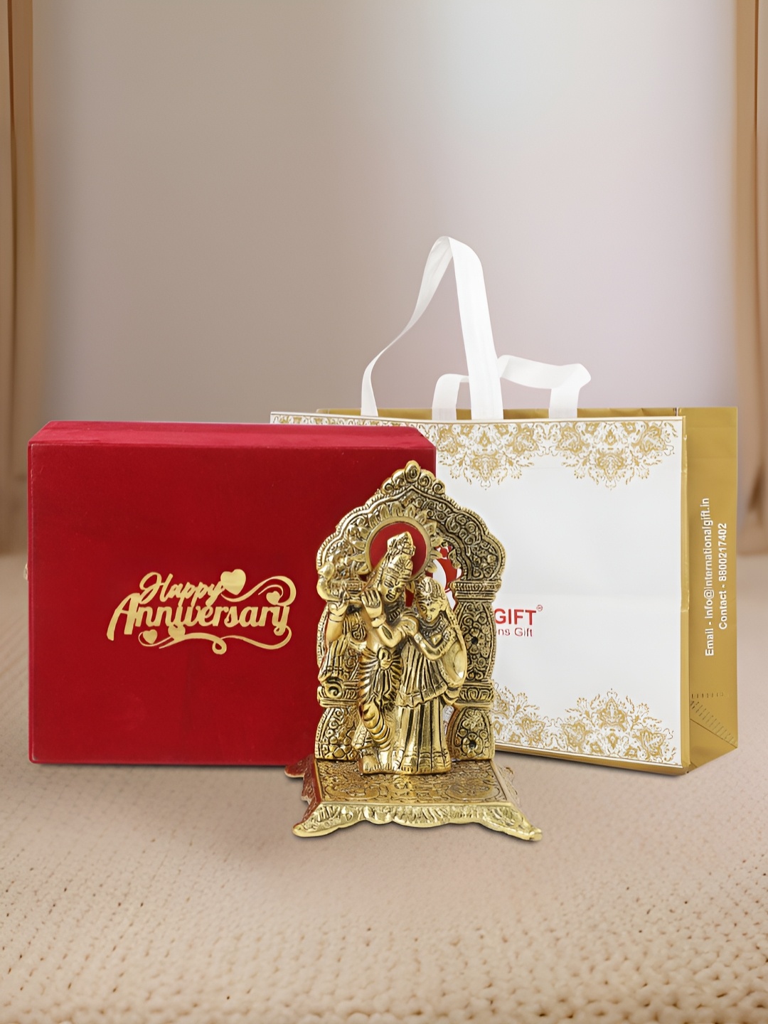 

INTERNATIONAL GIFT Gold-Toned Radha Krishna Religious Idol Showpiece
