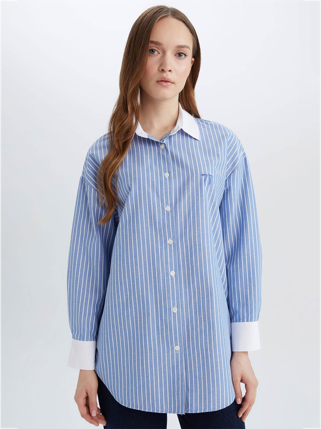 

DeFacto Women Striped Spread Collar Neck Casual Shirt, Blue